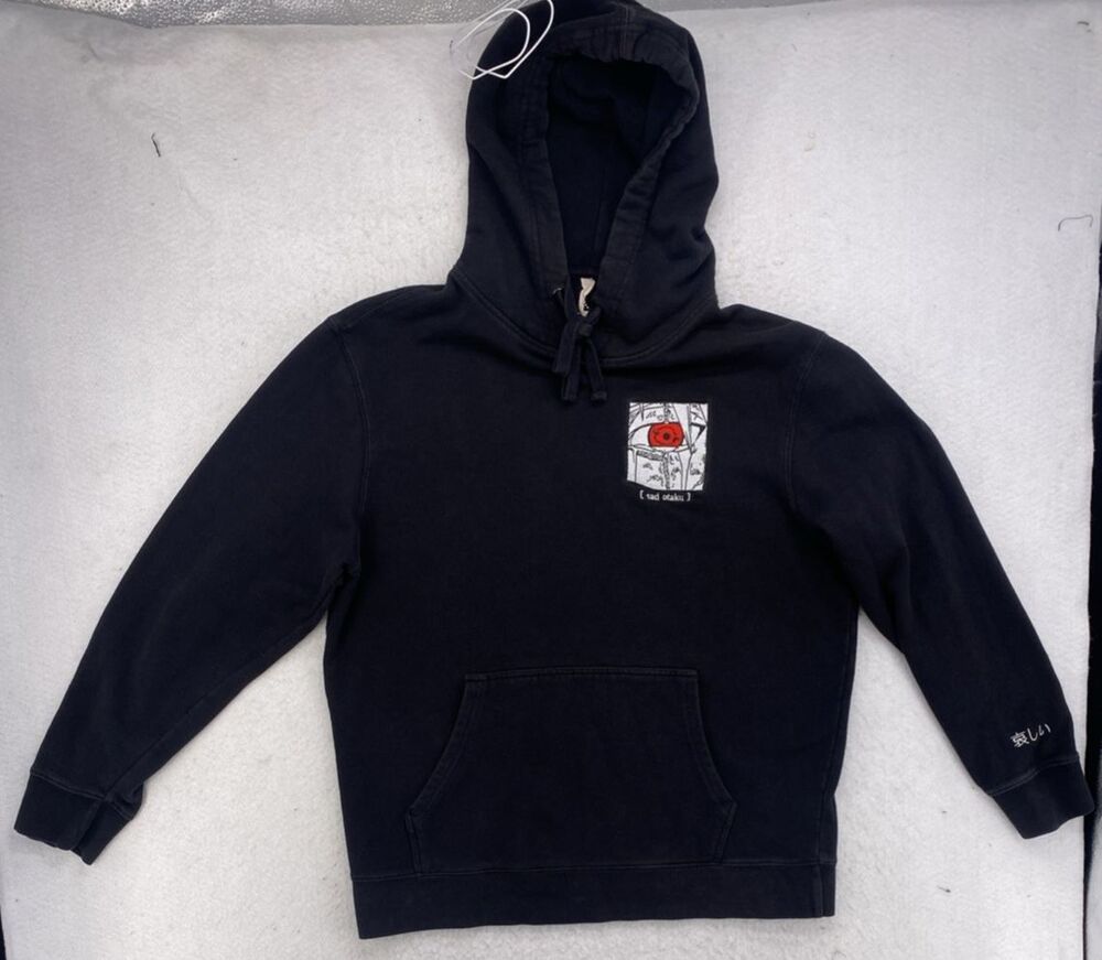 "SAD OTAKU" Anime Streetwear Hoodie Black Men's Large Naruto Inspired